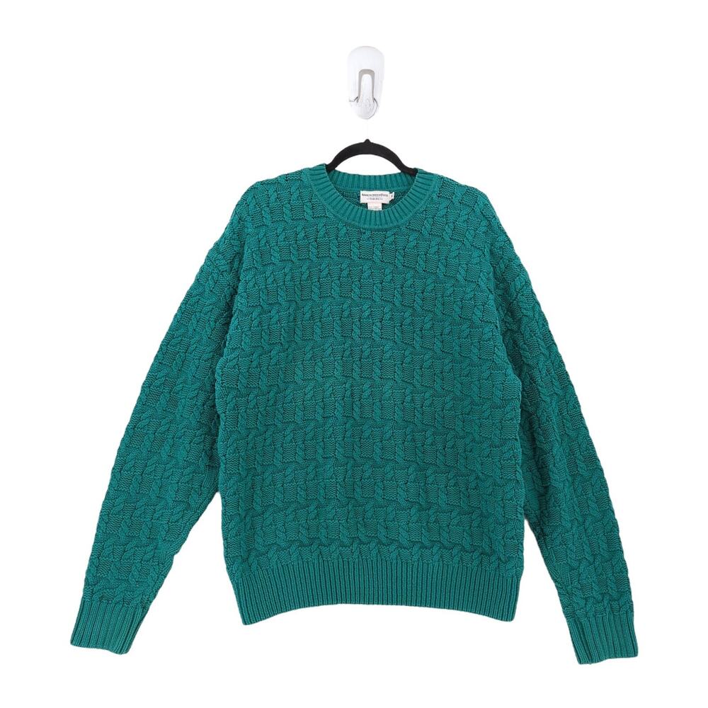 Abercrombie & Fitch Men XL Sweater Green Cotton Y2K Knit Basketweave Chunky VTG